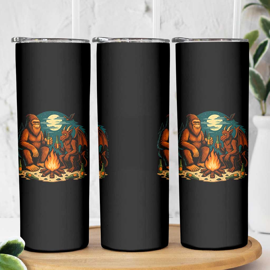 Funny Bigfoot And Jersey Devil Camping Cryptid Gift Skinny Tumbler