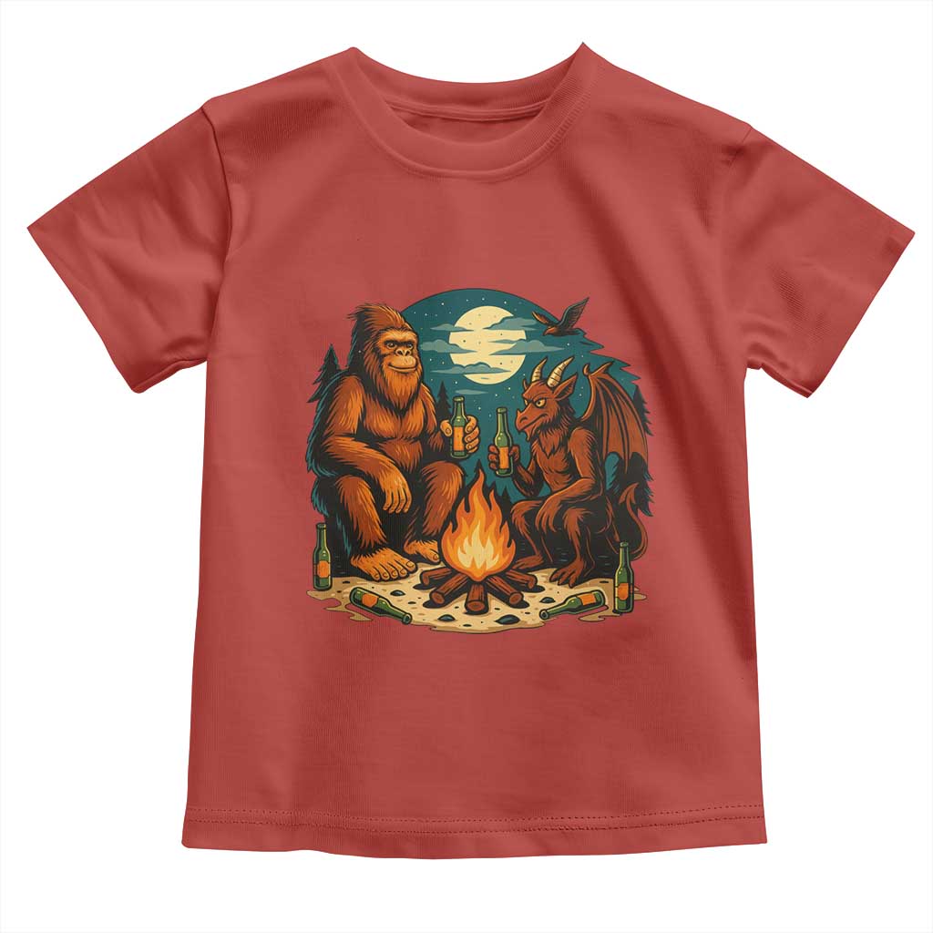 Funny Bigfoot And Jersey Devil Camping Cryptid Gift Toddler T Shirt - Wonder Print Shop