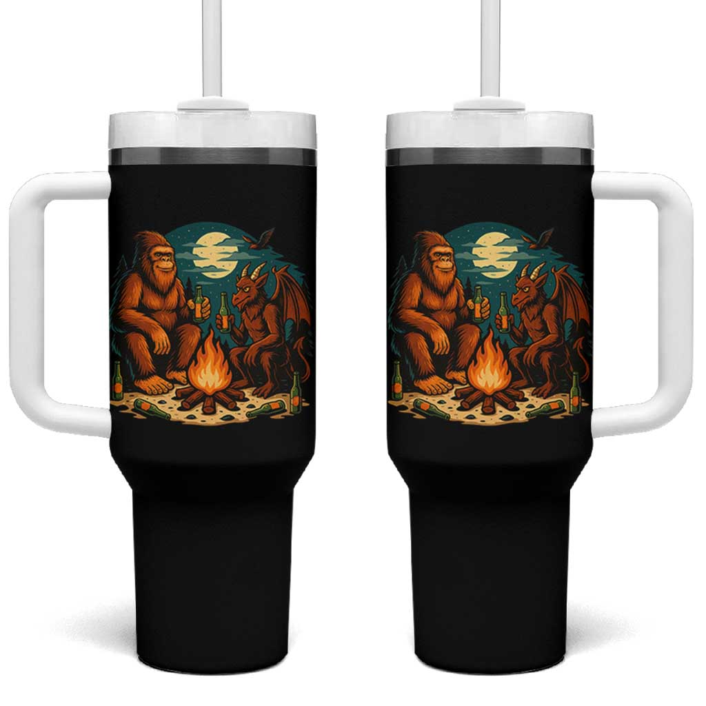 Funny Bigfoot And Jersey Devil Camping Cryptid Gift Tumbler With Handle