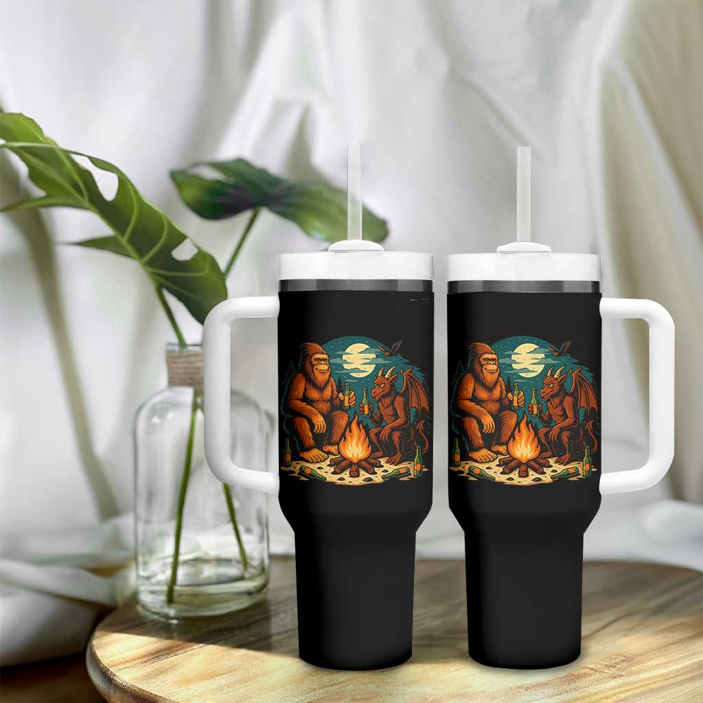 Funny Bigfoot And Jersey Devil Camping Cryptid Gift Tumbler With Handle