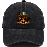 Funny Bigfoot And Jersey Devil Camping Cryptid Gift Washed Cotton Baseball Cap