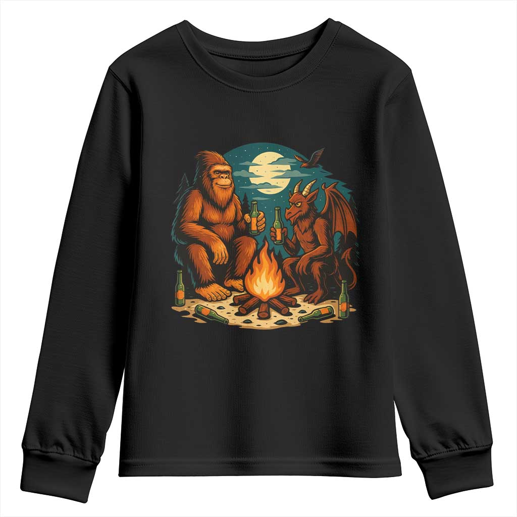 Funny Bigfoot And Jersey Devil Camping Cryptid Gift Youth Sweatshirt - Wonder Print Shop
