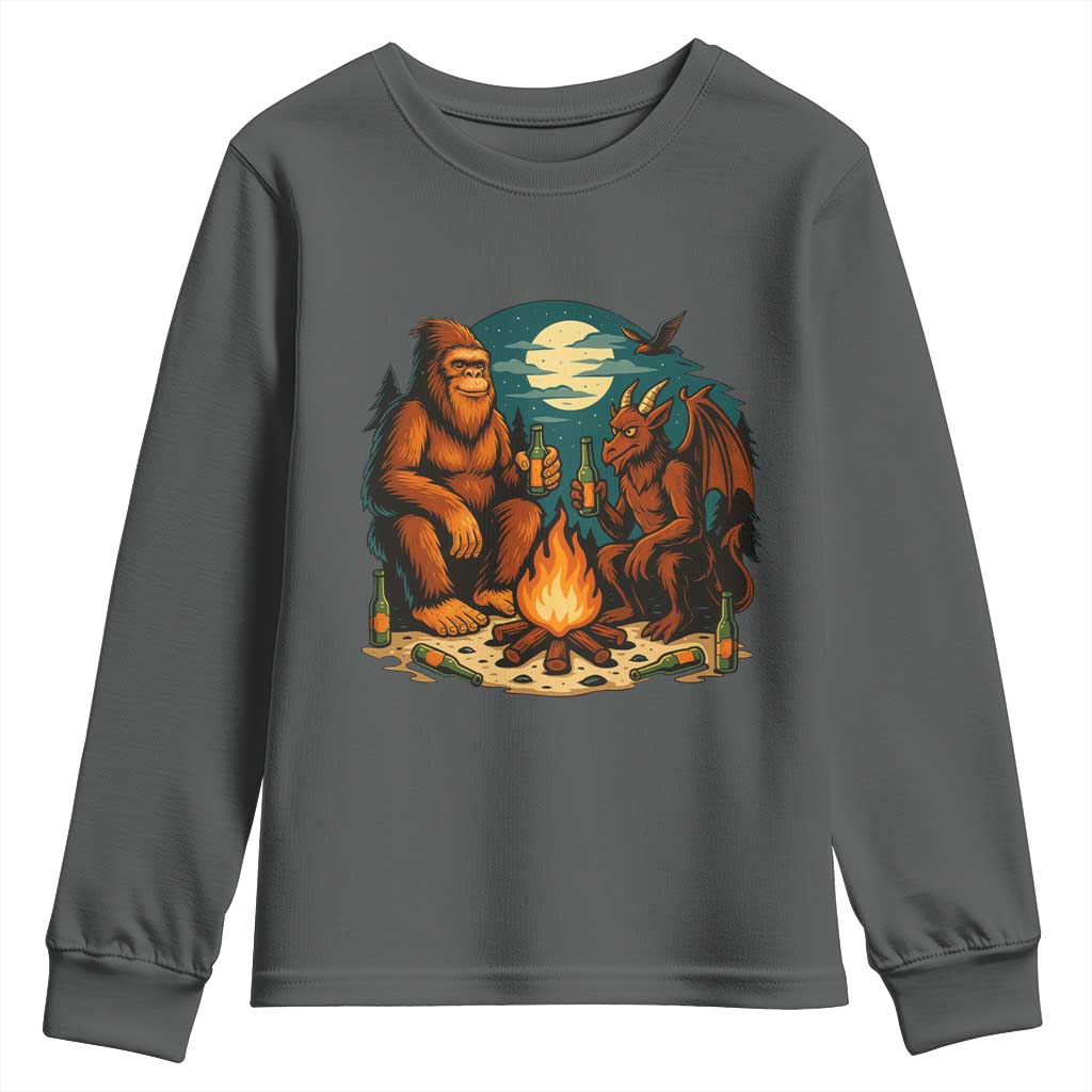 Funny Bigfoot And Jersey Devil Camping Cryptid Gift Youth Sweatshirt - Wonder Print Shop