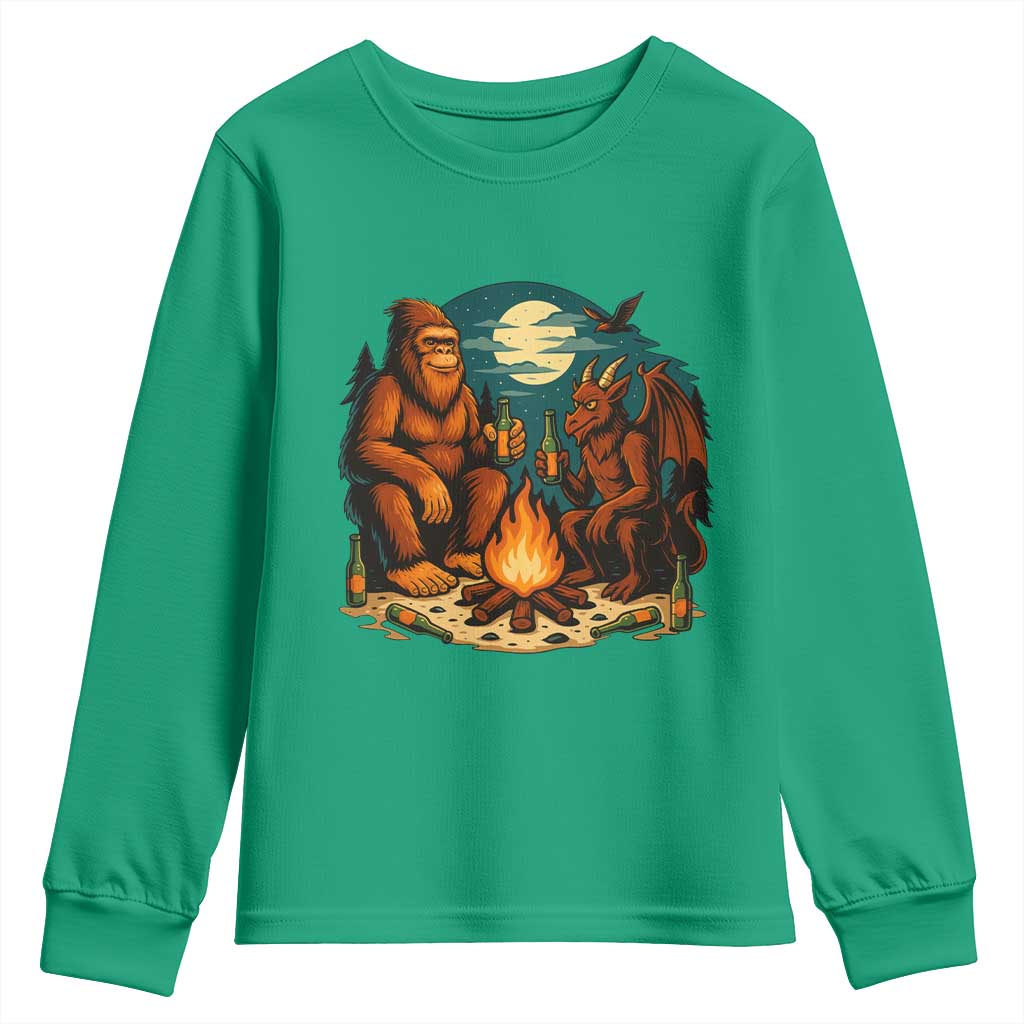 Funny Bigfoot And Jersey Devil Camping Cryptid Gift Youth Sweatshirt - Wonder Print Shop