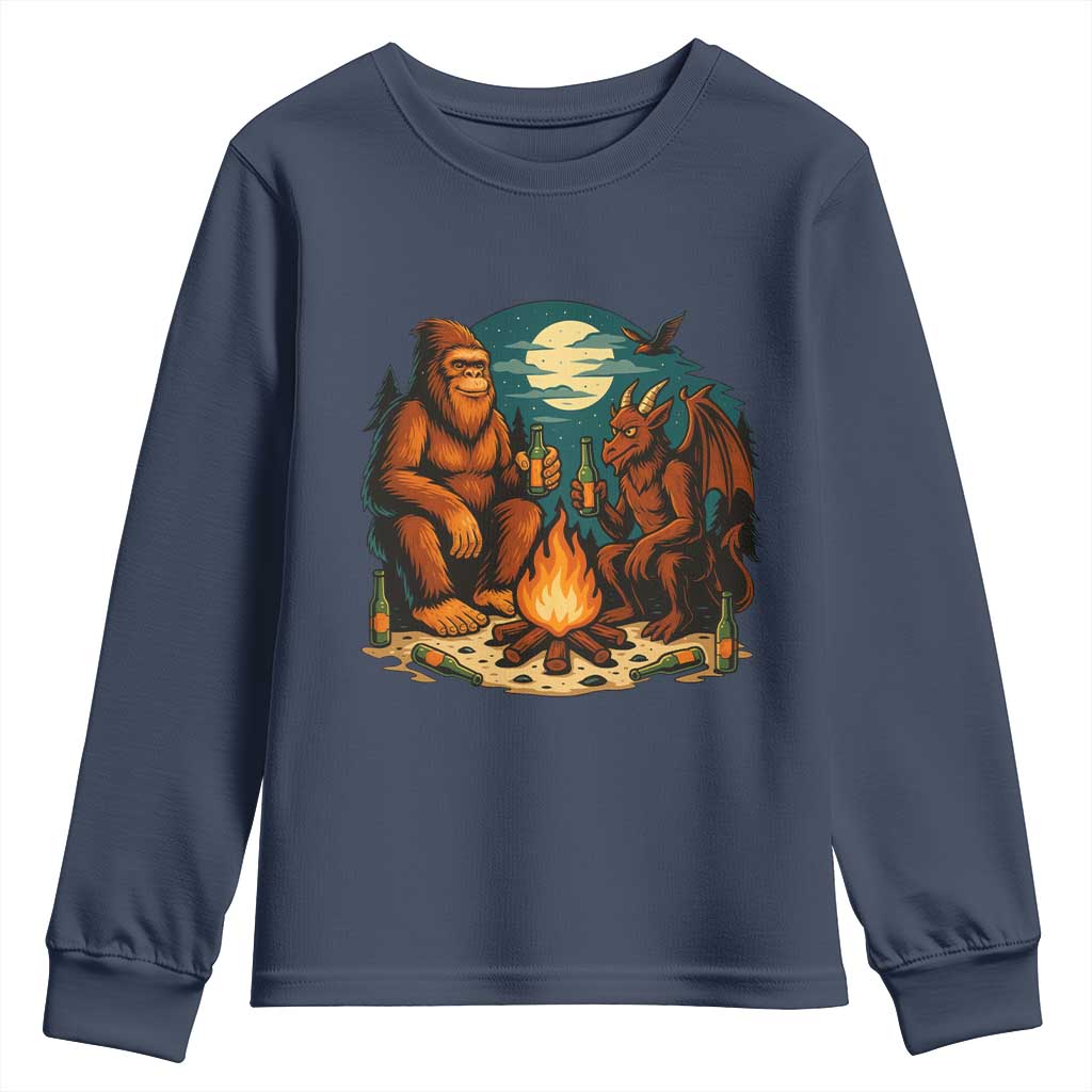 Funny Bigfoot And Jersey Devil Camping Cryptid Gift Youth Sweatshirt - Wonder Print Shop