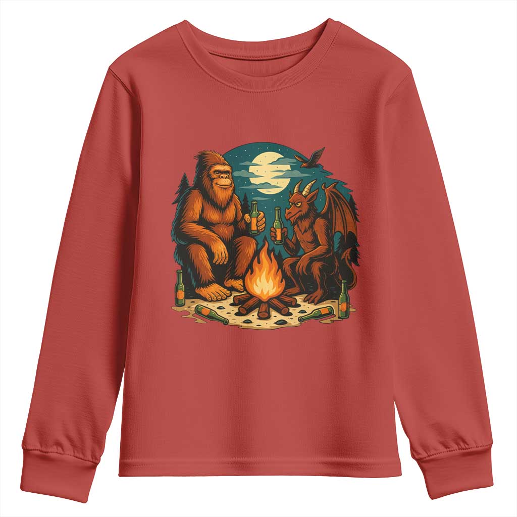 Funny Bigfoot And Jersey Devil Camping Cryptid Gift Youth Sweatshirt - Wonder Print Shop