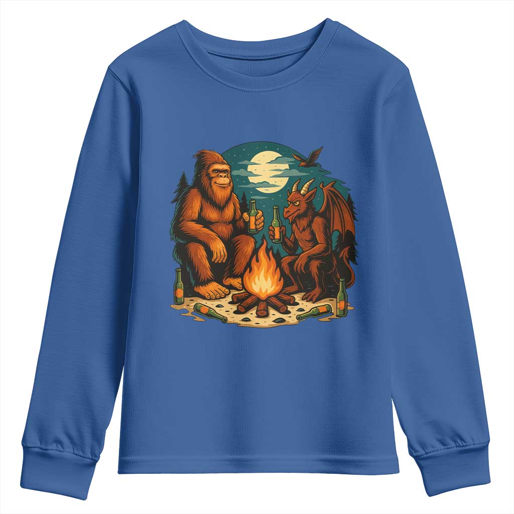 Funny Bigfoot And Jersey Devil Camping Cryptid Gift Youth Sweatshirt - Wonder Print Shop