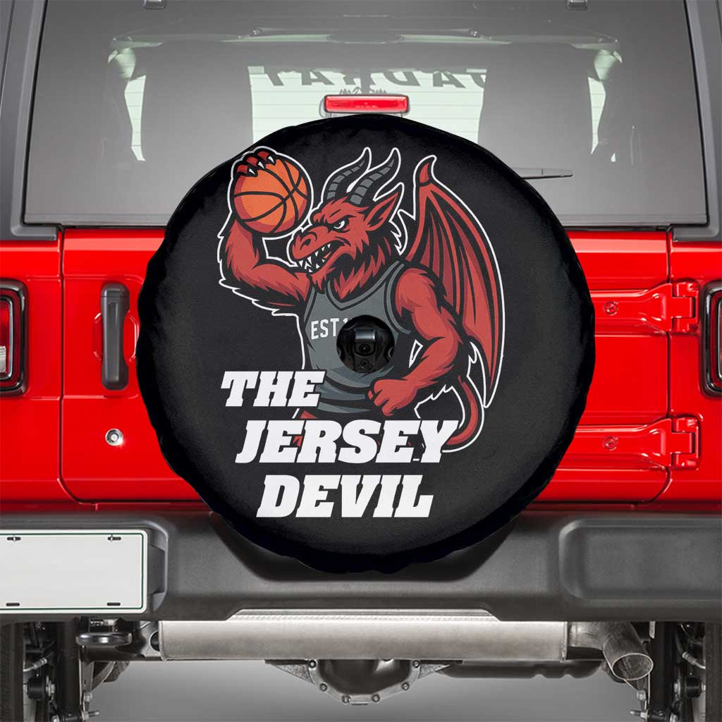 Funny Cryptid Sports Spare Tire Cover Jersey Devil Playing Basketball - Wonder Print Shop