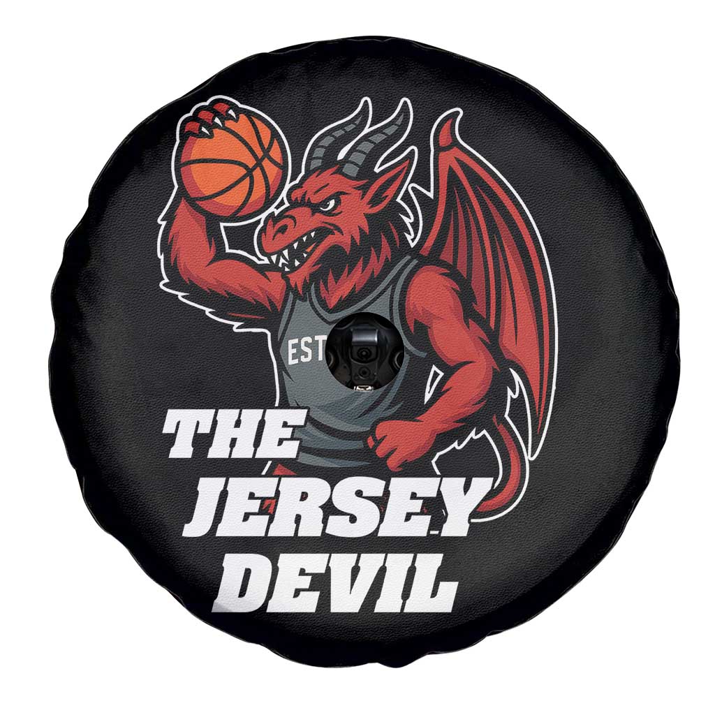 Funny Cryptid Sports Spare Tire Cover Jersey Devil Playing Basketball - Wonder Print Shop
