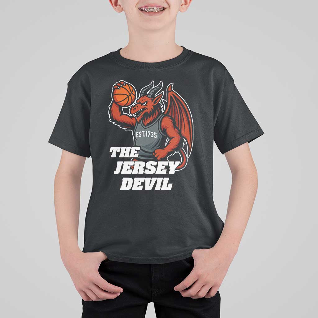 Funny Cryptid Sports T Shirt For Kid Jersey Devil Playing Basketball - Wonder Print Shop