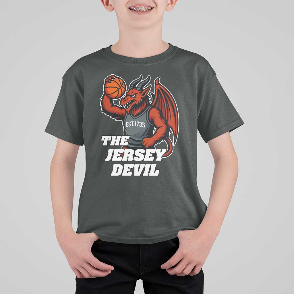 Funny Cryptid Sports T Shirt For Kid Jersey Devil Playing Basketball - Wonder Print Shop