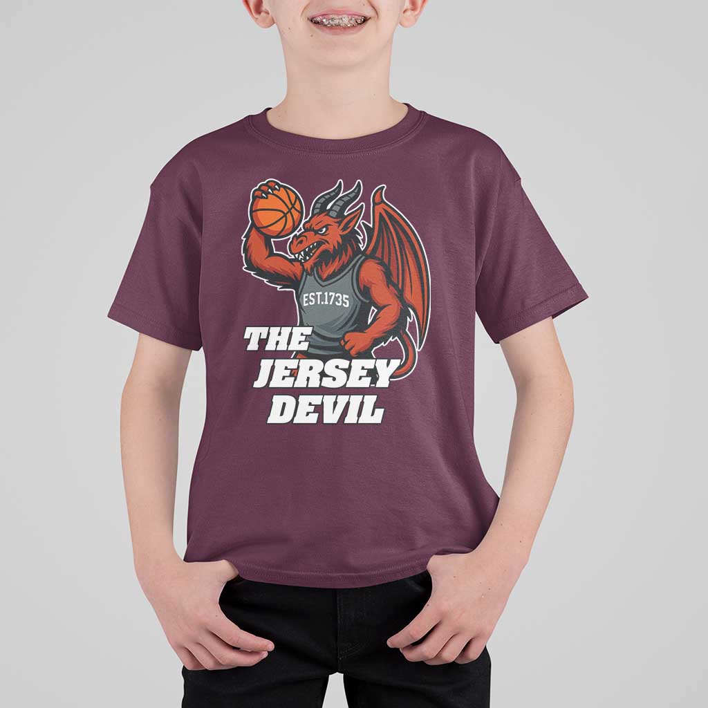Funny Cryptid Sports T Shirt For Kid Jersey Devil Playing Basketball - Wonder Print Shop