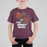 Funny Cryptid Sports T Shirt For Kid Jersey Devil Playing Basketball - Wonder Print Shop