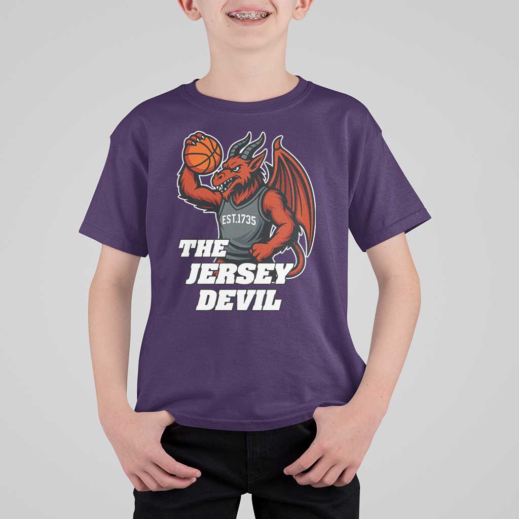 Funny Cryptid Sports T Shirt For Kid Jersey Devil Playing Basketball - Wonder Print Shop