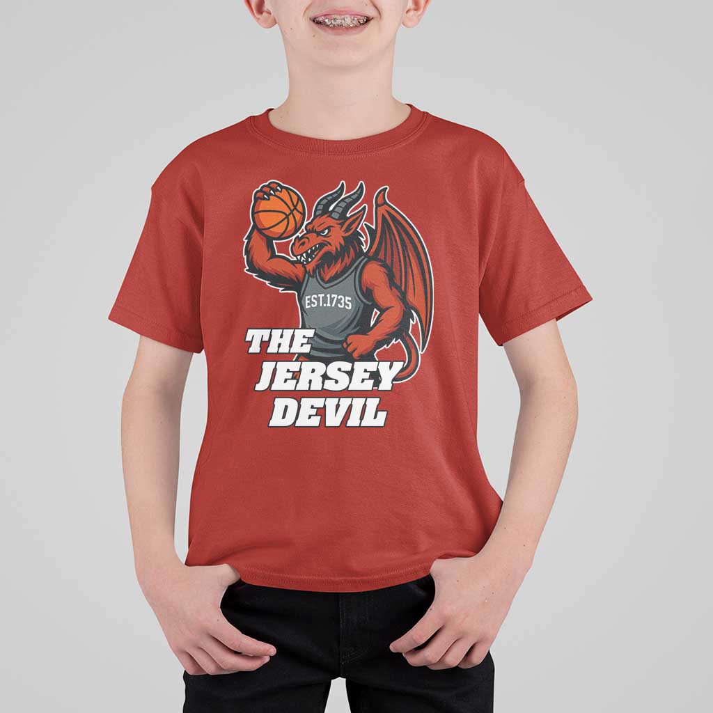Funny Cryptid Sports T Shirt For Kid Jersey Devil Playing Basketball - Wonder Print Shop