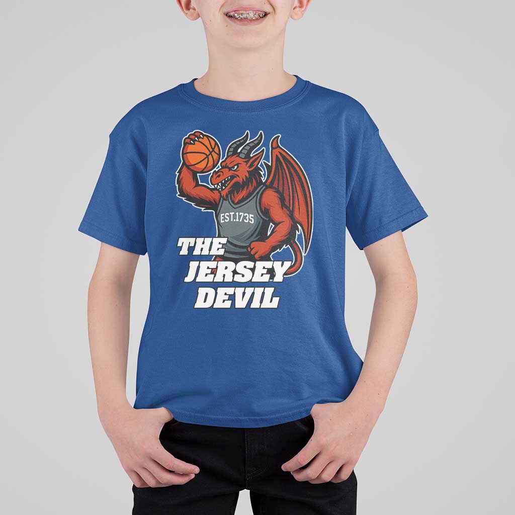 Funny Cryptid Sports T Shirt For Kid Jersey Devil Playing Basketball - Wonder Print Shop
