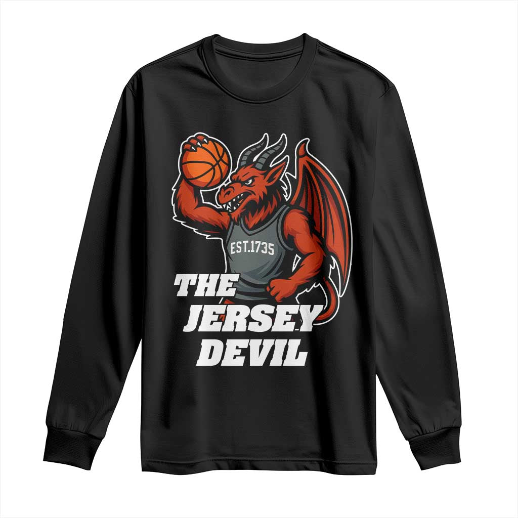Funny Cryptid Sports Long Sleeve Shirt Jersey Devil Playing Basketball - Wonder Print Shop