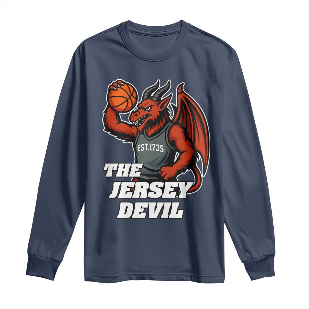 Funny Cryptid Sports Long Sleeve Shirt Jersey Devil Playing Basketball - Wonder Print Shop