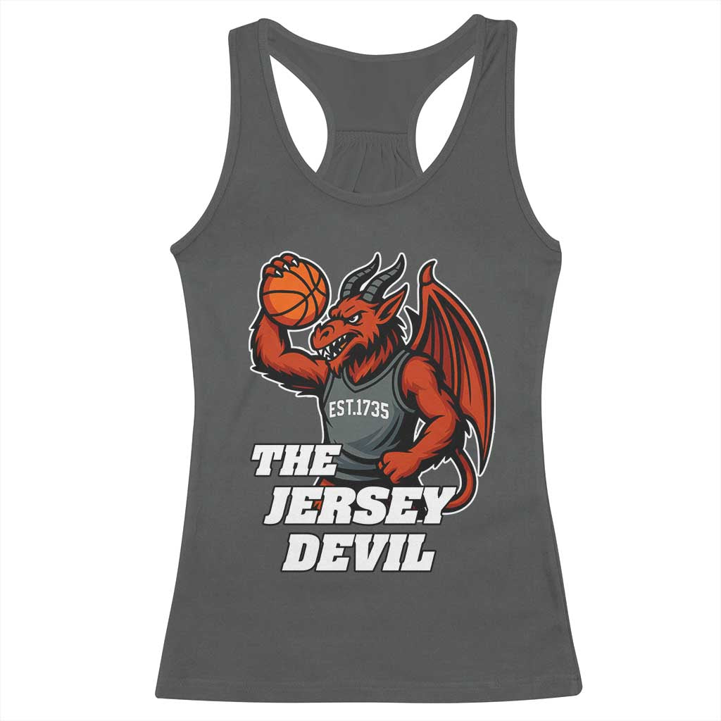 Funny Cryptid Sports Racerback Tank Top Jersey Devil Playing Basketball - Wonder Print Shop