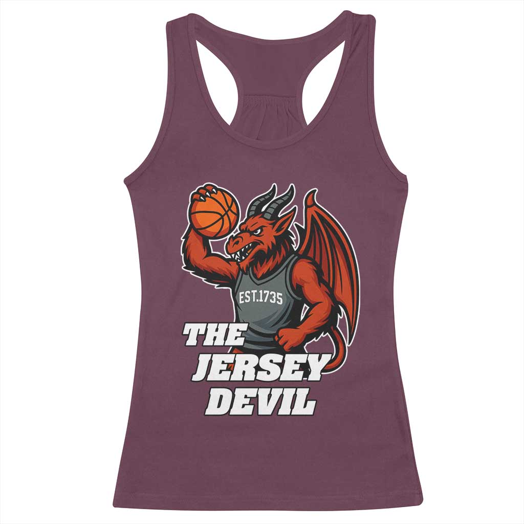 Funny Cryptid Sports Racerback Tank Top Jersey Devil Playing Basketball - Wonder Print Shop