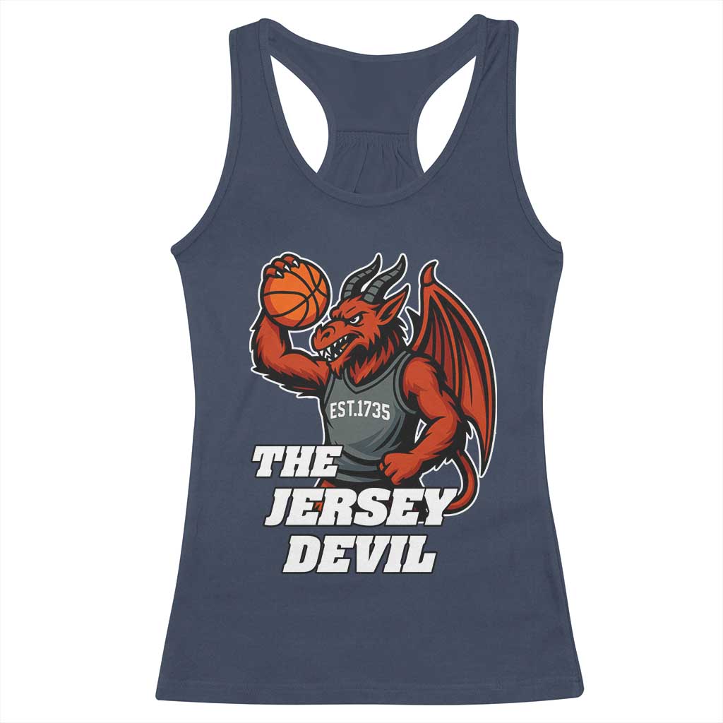 Funny Cryptid Sports Racerback Tank Top Jersey Devil Playing Basketball - Wonder Print Shop