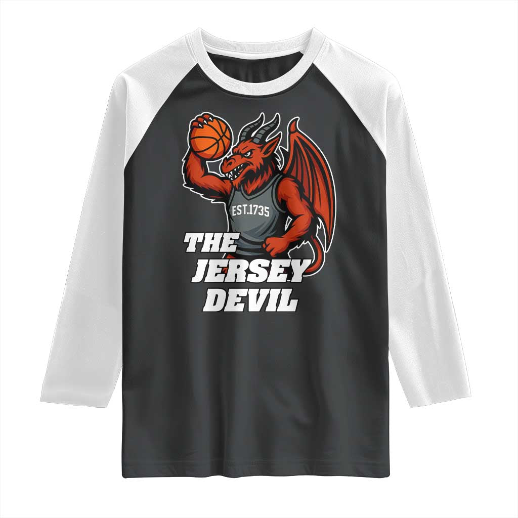 Funny Cryptid Sports Raglan Shirt Jersey Devil Playing Basketball - Wonder Print Shop