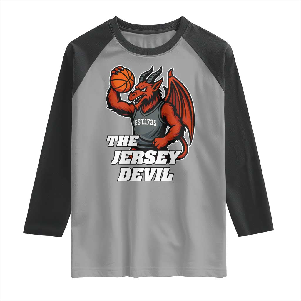 Funny Cryptid Sports Raglan Shirt Jersey Devil Playing Basketball - Wonder Print Shop