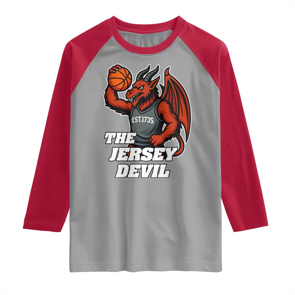 Funny Cryptid Sports Raglan Shirt Jersey Devil Playing Basketball - Wonder Print Shop