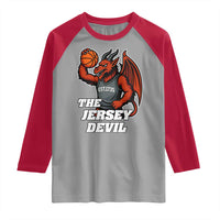 Funny Cryptid Sports Raglan Shirt Jersey Devil Playing Basketball - Wonder Print Shop