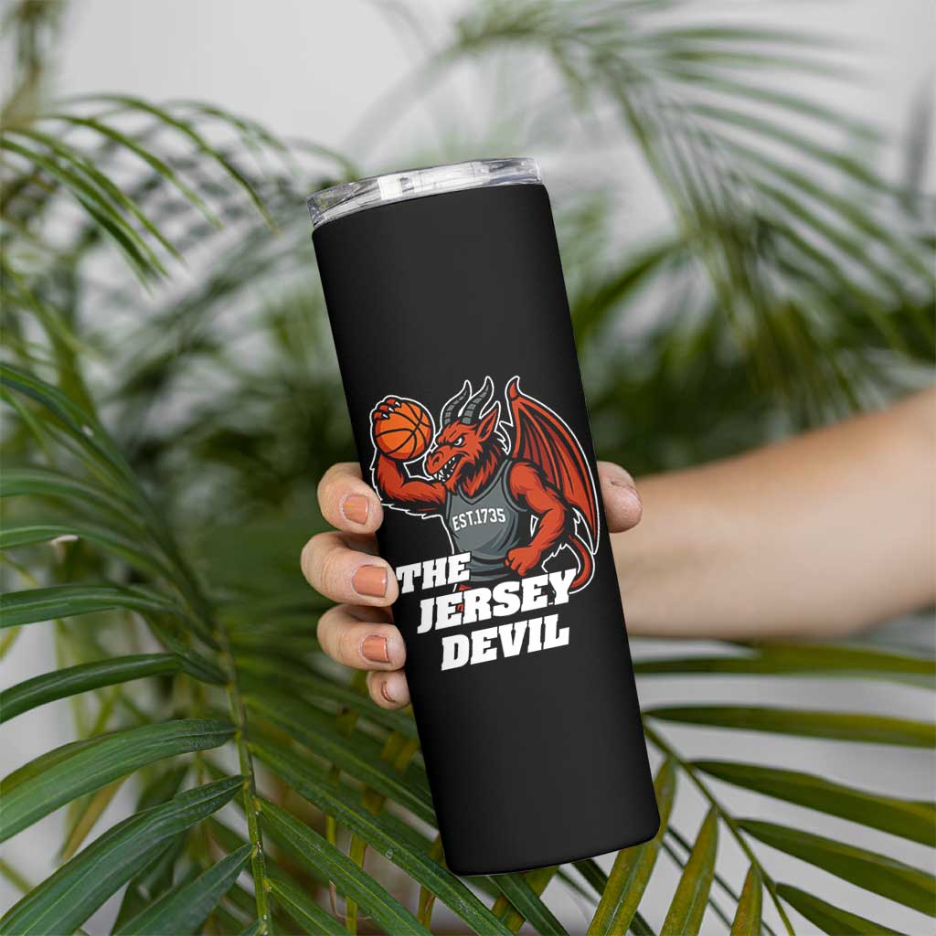 Funny Cryptid Sports Skinny Tumbler Jersey Devil Playing Basketball