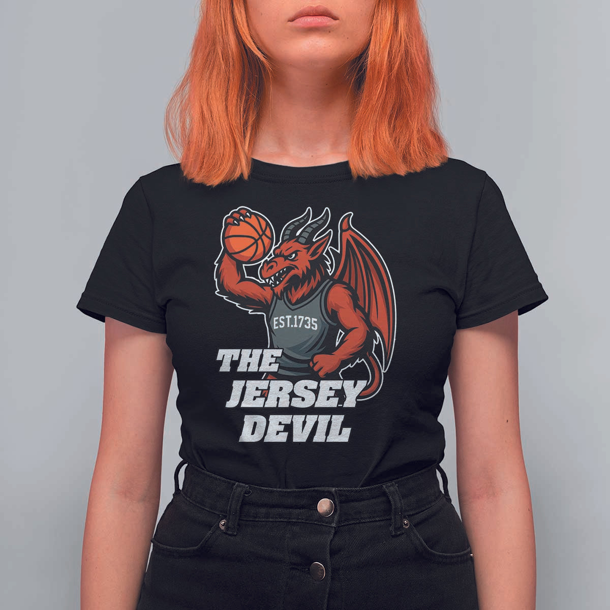 Funny Cryptid Sports T Shirt For Women Jersey Devil Playing Basketball - Wonder Print Shop