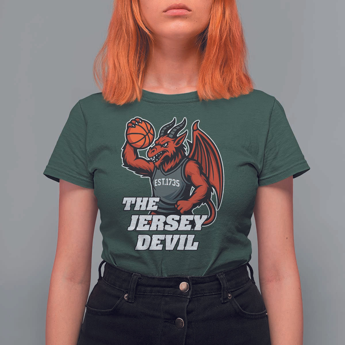 Funny Cryptid Sports T Shirt For Women Jersey Devil Playing Basketball - Wonder Print Shop