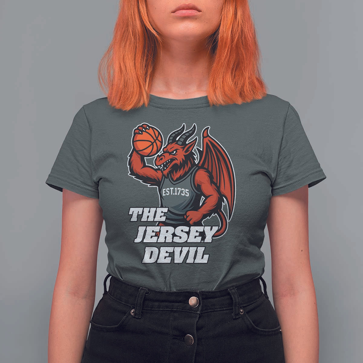 Funny Cryptid Sports T Shirt For Women Jersey Devil Playing Basketball - Wonder Print Shop