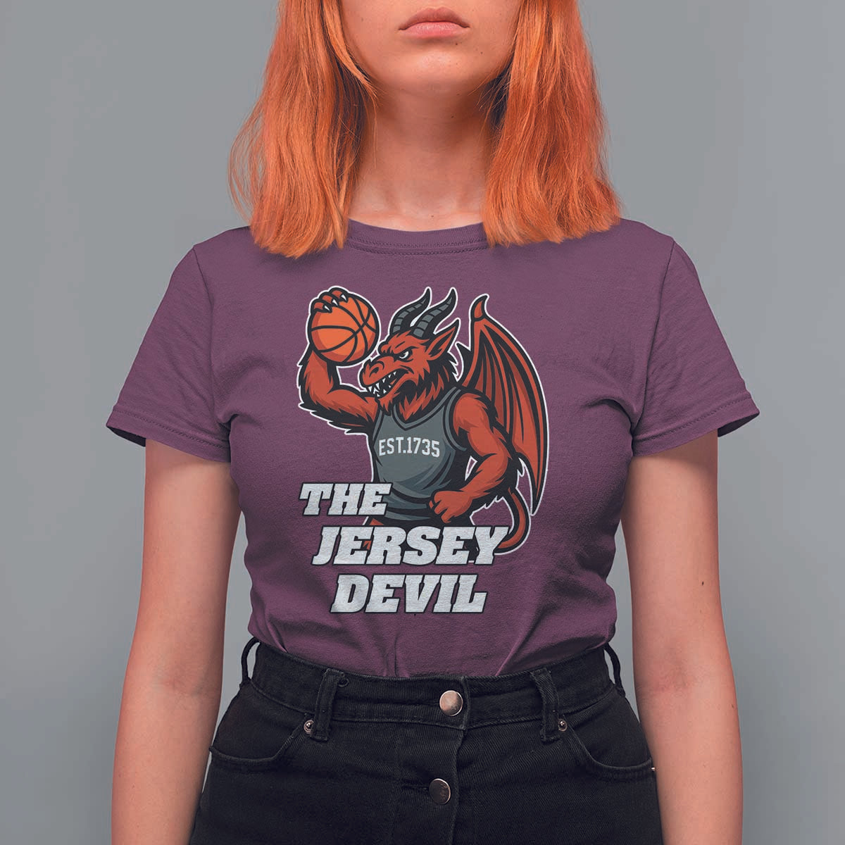 Funny Cryptid Sports T Shirt For Women Jersey Devil Playing Basketball - Wonder Print Shop
