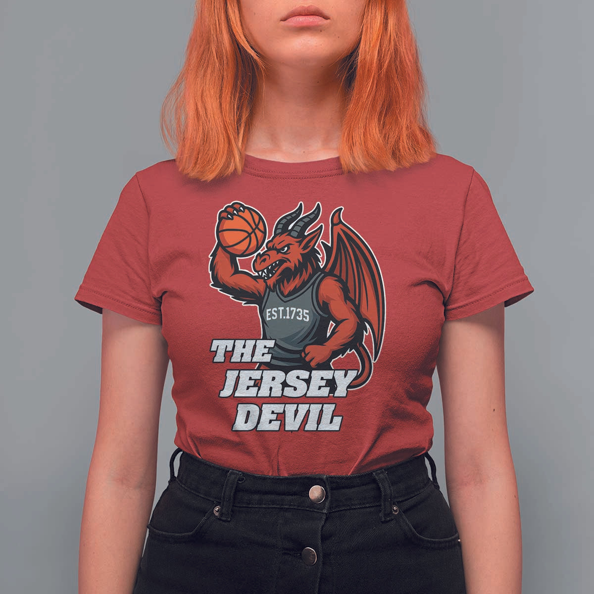 Funny Cryptid Sports T Shirt For Women Jersey Devil Playing Basketball - Wonder Print Shop