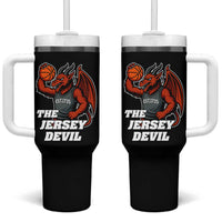 Funny Cryptid Sports Tumbler With Handle Jersey Devil Playing Basketball