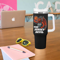 Funny Cryptid Sports Tumbler With Handle Jersey Devil Playing Basketball