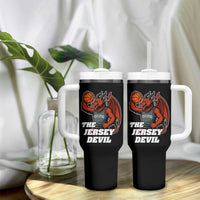 Funny Cryptid Sports Tumbler With Handle Jersey Devil Playing Basketball