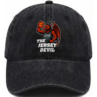 Funny Cryptid Sports Washed Cotton Baseball Cap Jersey Devil Playing Basketball