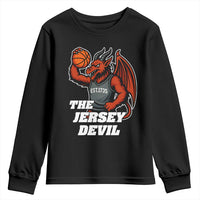 Funny Cryptid Sports Youth Sweatshirt Jersey Devil Playing Basketball - Wonder Print Shop