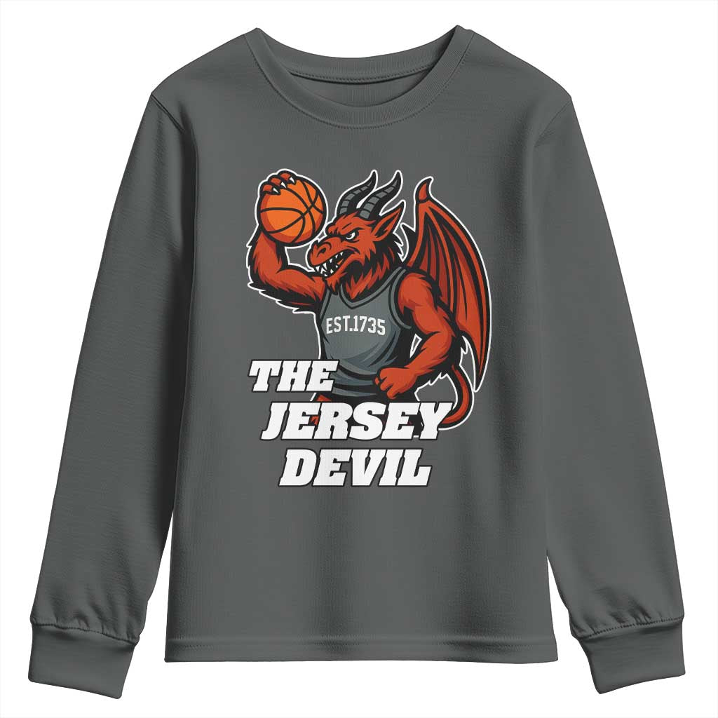 Funny Cryptid Sports Youth Sweatshirt Jersey Devil Playing Basketball - Wonder Print Shop