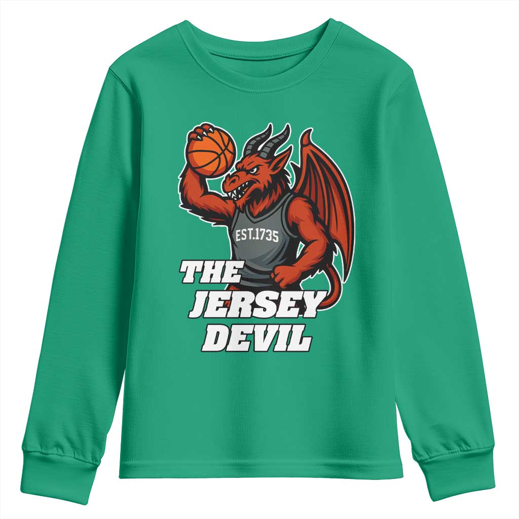 Funny Cryptid Sports Youth Sweatshirt Jersey Devil Playing Basketball - Wonder Print Shop