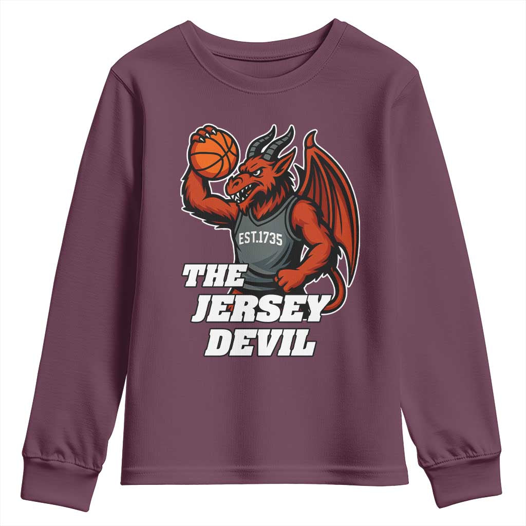 Funny Cryptid Sports Youth Sweatshirt Jersey Devil Playing Basketball - Wonder Print Shop