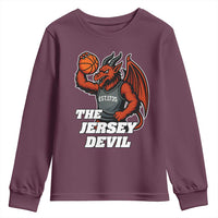 Funny Cryptid Sports Youth Sweatshirt Jersey Devil Playing Basketball - Wonder Print Shop
