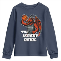 Funny Cryptid Sports Youth Sweatshirt Jersey Devil Playing Basketball - Wonder Print Shop