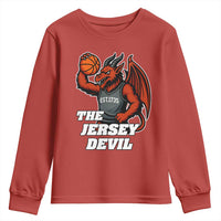 Funny Cryptid Sports Youth Sweatshirt Jersey Devil Playing Basketball - Wonder Print Shop