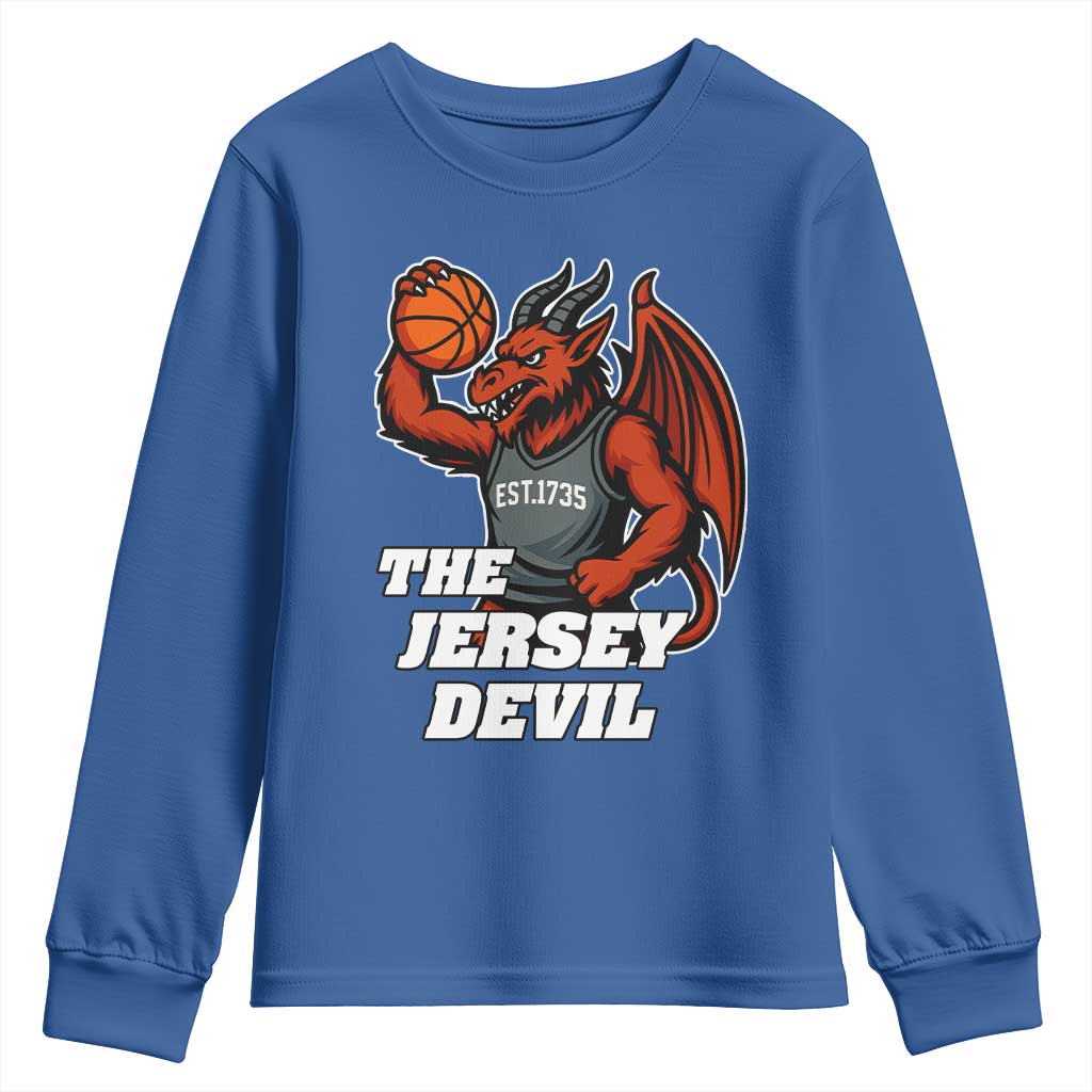 Funny Cryptid Sports Youth Sweatshirt Jersey Devil Playing Basketball - Wonder Print Shop