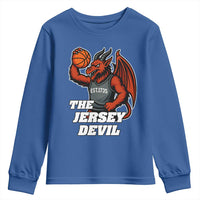 Funny Cryptid Sports Youth Sweatshirt Jersey Devil Playing Basketball - Wonder Print Shop