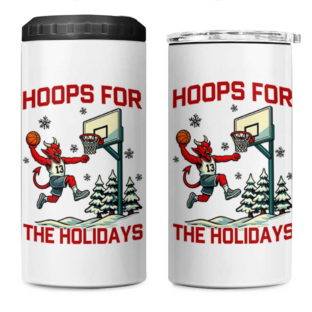 Funny Christmas Basketball Jersey Devil 4 in 1 Can Cooler Tumbler Hoops For The Holidays