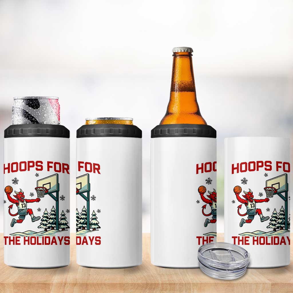 Funny Christmas Basketball Jersey Devil 4 in 1 Can Cooler Tumbler Hoops For The Holidays